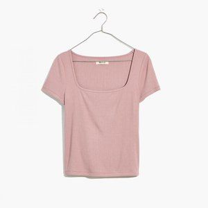 MADEWELL PALE THISTLE SHORT SLEEVE RIBBED SQUARE-NECK CROP TEE TOP